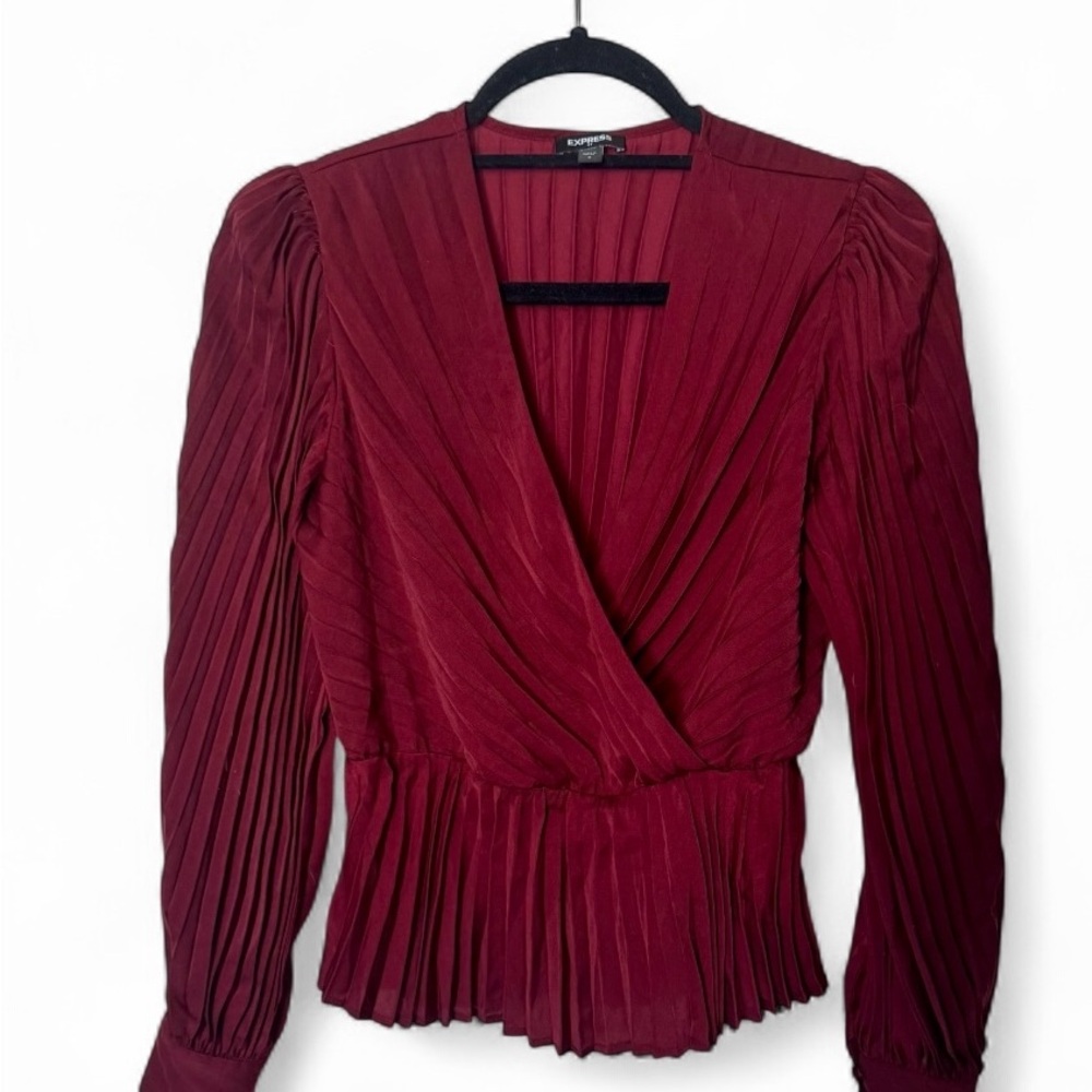 Express Women's Burgundy Pleated Blouse